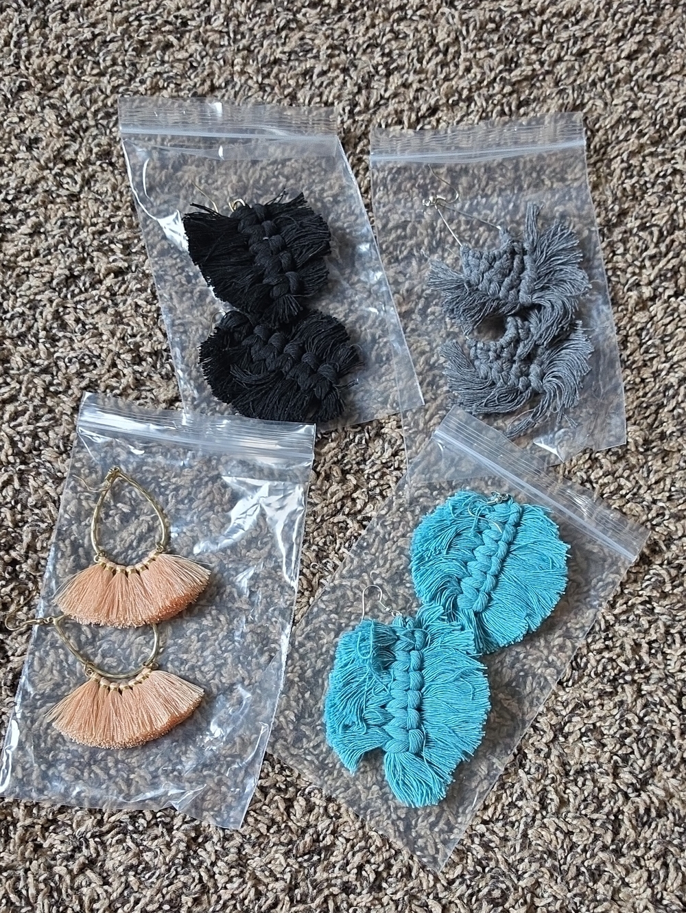 Boho Fringe Statement Earrings - Black, Gray, Peach, Turquoise